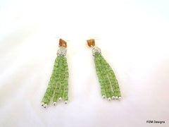 Long peridot tassel earrings with gold citrine accents, pzm designs fine jewelry - PZM Designs 