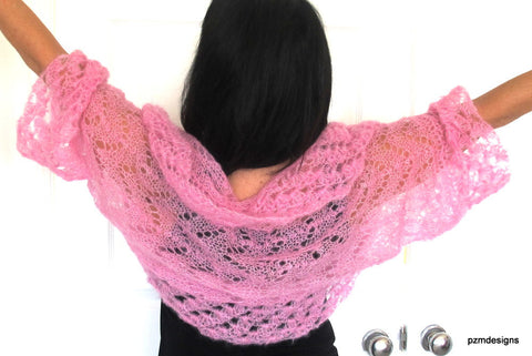 Light Pink silk shrug, hand knit kid mohair and silk sweater shrug, luxury knitwear by PZM Designs