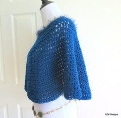 Blue Teal Poncho, Short Crochet Circle Poncho, Gift for Her - PZM Designs 