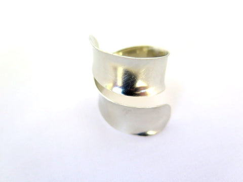 Silver bypass ring, non tarnish hand formed adjustable thumb ring, bohemian jewelry