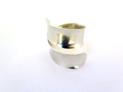 Silver bypass ring, non tarnish hand formed adjustable thumb ring, bohemian jewelry - PZM Designs 
