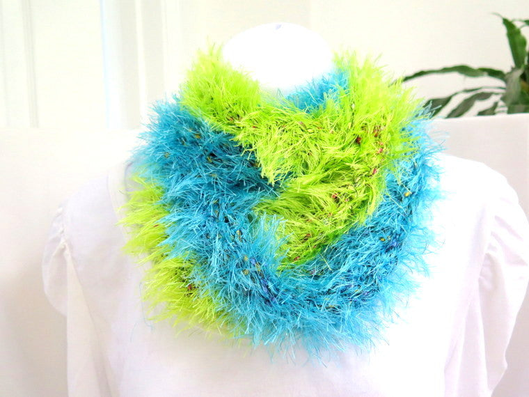 Blue and Green Fur Infinity Scarf - PZM Designs 