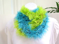 Blue and Green Fur Infinity Scarf - PZM Designs 