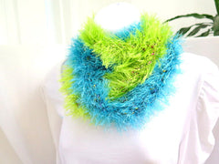 Blue and Green Fur Infinity Scarf - PZM Designs 