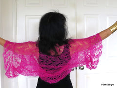 Hot Pink Silk Shrug, Handknit lacy mohair sweater shrug, luxury fashion knitwear - PZM Designs 