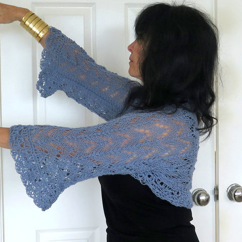 Light Blue Lacy Shrug, Hand Knit Sweater, Gift for Her