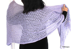 Large Hand Knit Lilac Shawl with Sequins